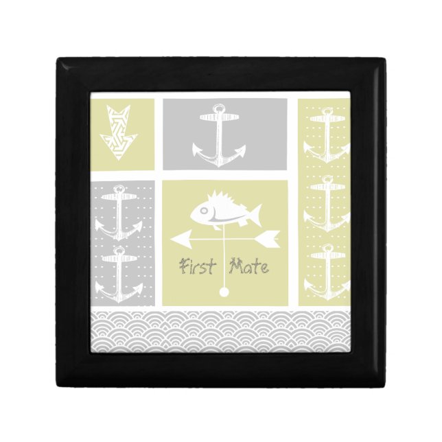Nautical Yellow and Gray Anchor Fish Weather Vane Jewelry Box (Front)