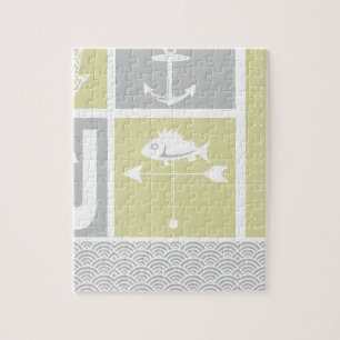 Nautical Yellow and Gray Anchor Fish Weather Vane Jigsaw Puzzle