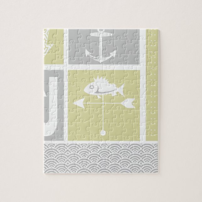 Nautical Yellow and Gray Anchor Fish Weather Vane Jigsaw Puzzle (Vertical)