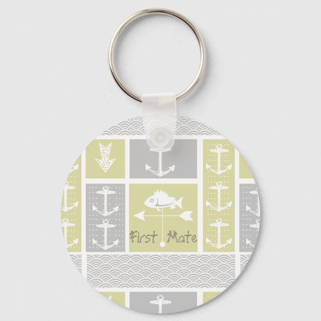 Nautical Yellow and Gray Anchor Fish Weather Vane Keychain (Front)
