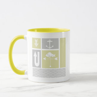 Nautical Yellow and Gray Anchor Fish Weather Vane Mug