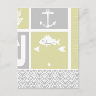 Nautical Yellow and Gray Anchor Fish Weather Vane Postcard