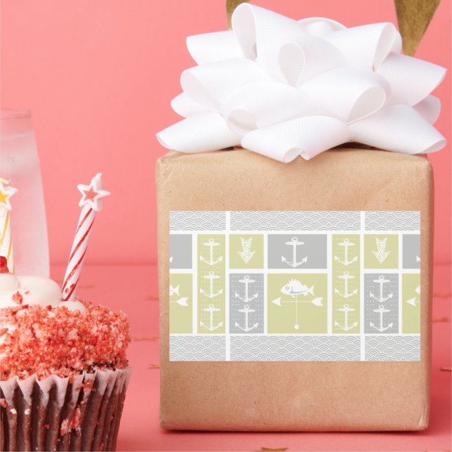 Nautical Yellow and Gray Anchor Fish Weather Vane Rectangular Sticker (Party)