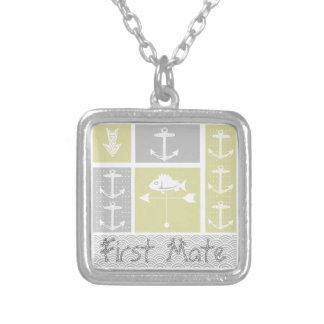 Nautical Yellow and Gray Anchor Fish Weather Vane Silver Plated Necklace