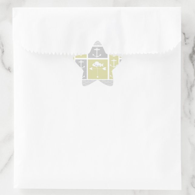 Nautical Yellow and Gray Anchor Fish Weather Vane Star Sticker (Bag)