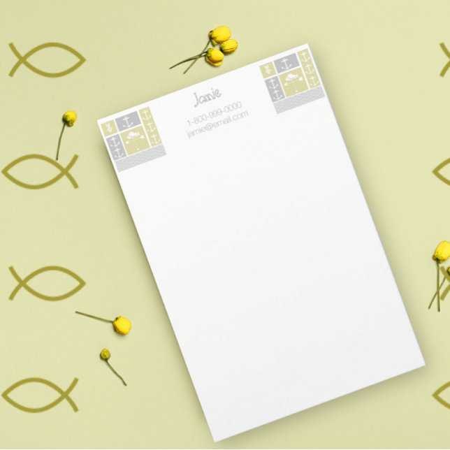 Nautical Yellow and Gray Anchor Fish Weather Vane Stationery (Creator Uploaded)