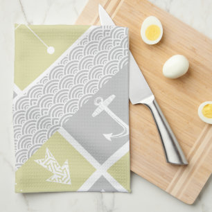 Nautical Yellow and Gray Anchor Fish Weather Vane Towel