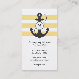 Nautical Yellow and Gray Anchor Monogram Business Card