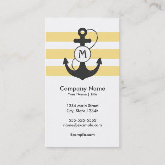 Nautical Yellow and Gray Anchor Monogram Business Card