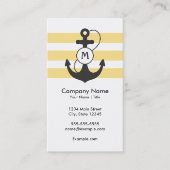 Nautical Yellow And Gray Anchor Monogram Business Card by snowfinch at Zazzle
