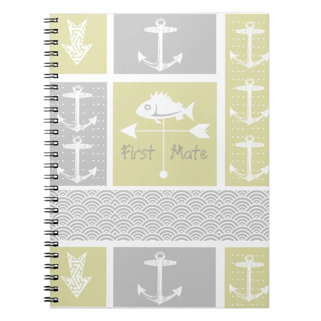 Nautical Yellow Gray Anchor Fish Weather Vane Notebook (Front)