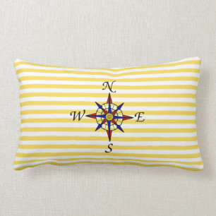 Nautical Yellow Stripe With Compass Lumbar Pillow
