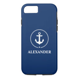 Nautical Your Name Anchor Rope Navy Blue iPhone 8/7 Case