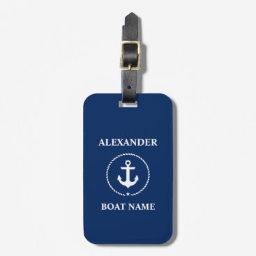 Nautical Your Name Boat Name Anchor Rope Navy Blue Luggage Tag Nautical Your Name Boat Name Anchor Rope Navy Blue Luggage Tag