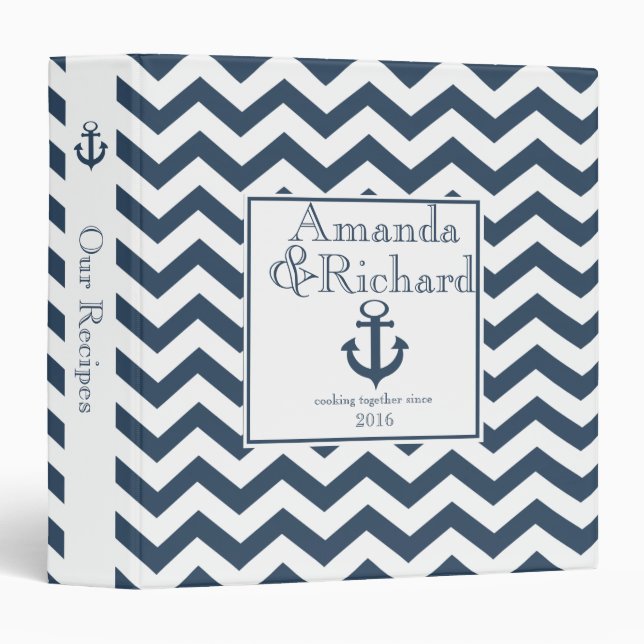 Nautical Zig Zag Pattern Navy Blue 3 Ring Binder (Front/Spine)