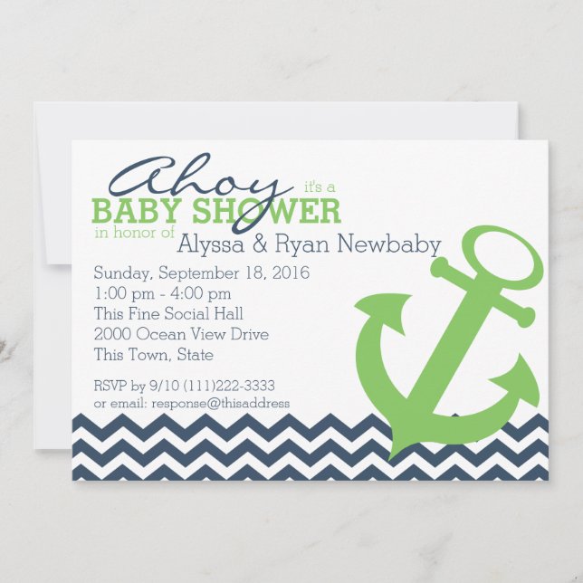 Nautical Zigzag Anchor Baby Shower Invitation (Front)