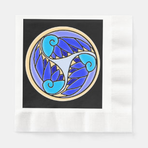 Nautilus and Palm Leaves - 3 Blues, Yellow, Black Napkins