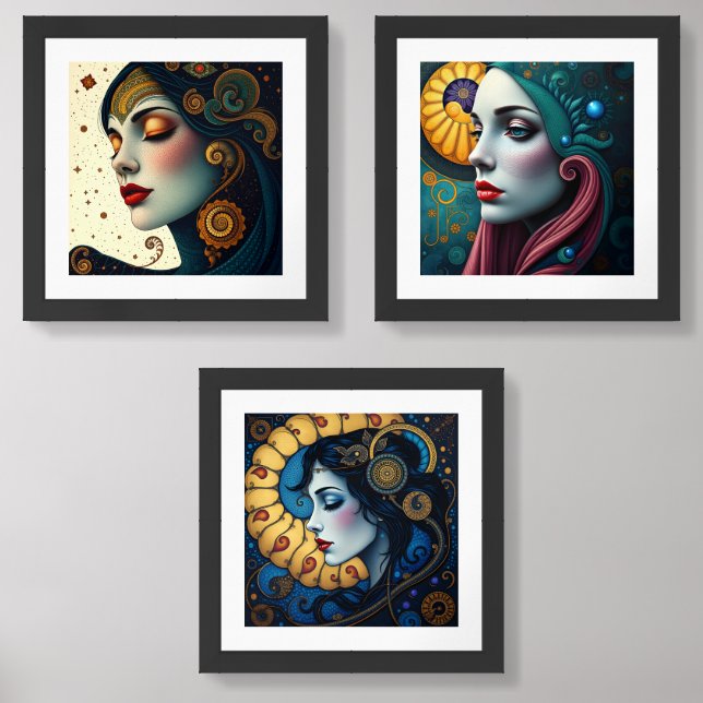 Nautilus Arabesque Woman Portrait Wall Art Sets (Front)