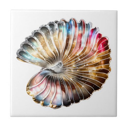 Nautilus beach shell iridescent mother of pearl  ceramic tile