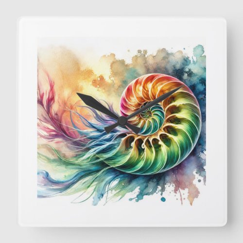 Nautilus Beauty 180624AREF124 _ Watercolor Square Wall Clock