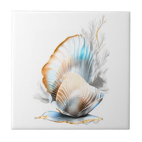 Nautilus clam seashell iridescent shine beach 3D Ceramic Tile