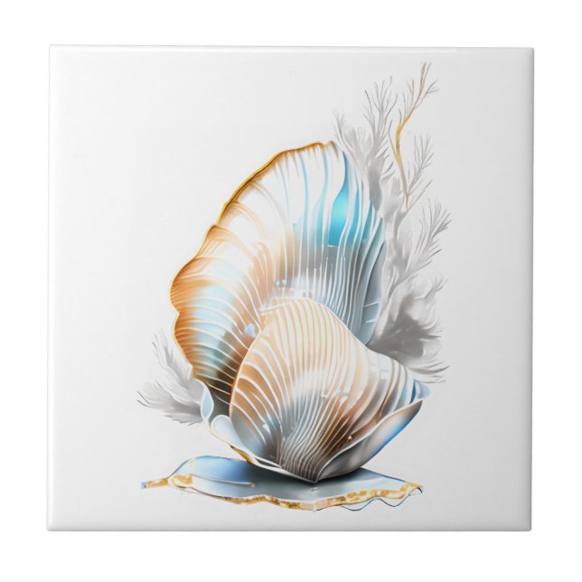 Nautilus clam seashell iridescent shine beach 3D Ceramic Tile (Front)