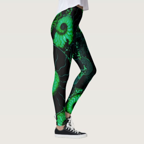 Nautilus green shell design leggings