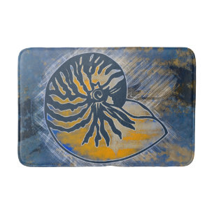 Nautilus illustration, shell, navy blue bath mat