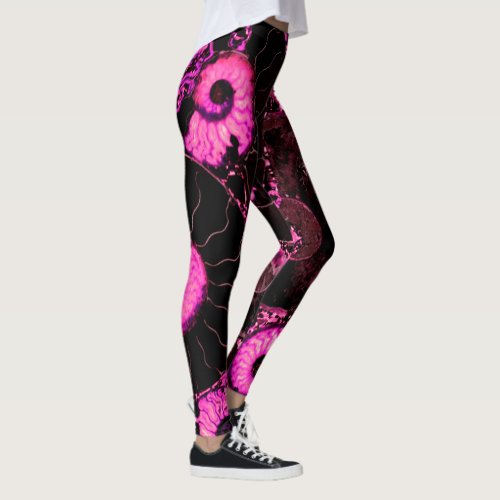 Nautilus pink shell design leggings