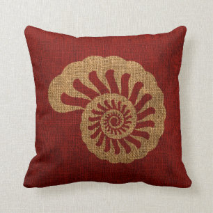 Nautilus Sea Shell in Rustic Nautical red Throw Pillow