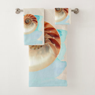Nautilus Seashell and Sand  Bath Towel Set