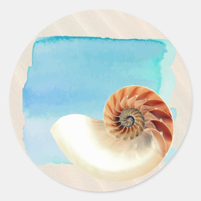 Nautilus Seashell and Sand  Classic Round Sticker (Front)