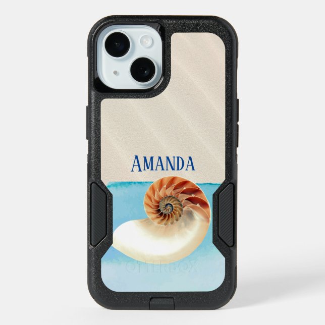 Nautilus Seashell and Sand  iPhone 15 Case (Back)
