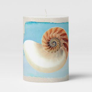 Nautilus Seashell and Sand Pillar Candle