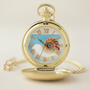 Nautilus Seashell and Sand  Pocket Watch