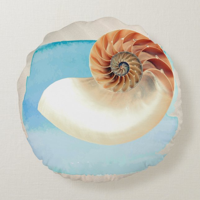 Nautilus Seashell and Sand  Round Pillow (Back)