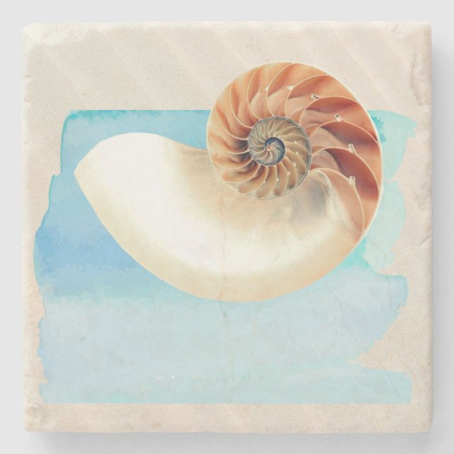 Nautilus Seashell and Sand  Stone Coaster (Front)
