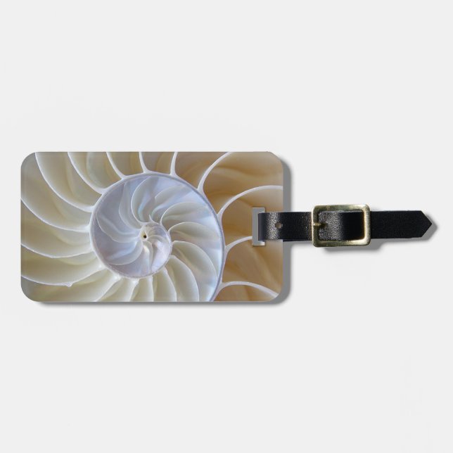 Nautilus Seashell | Golden Spiral Luggage Tag (Front Horizontal)