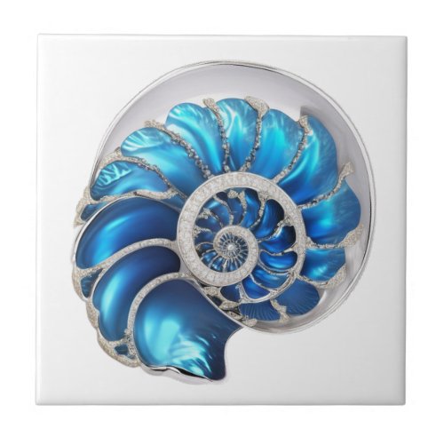 Nautilus seashell ocean blue 3D beach nautical Ceramic Tile