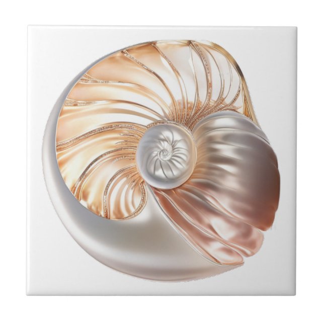 Nautilus seashell orange pearl 3D beach sea  Ceramic Tile (Front)