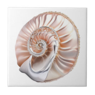 Nautilus seashell peach orange 3D beach nautical Ceramic Tile
