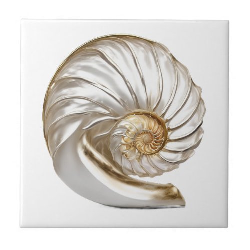 Nautilus seashell pearl 3D beach sea nautical Ceramic Tile