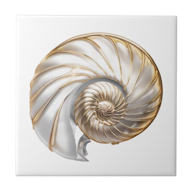 Nautilus seashell pearl lustre 3D beach sea  Ceramic Tile (Front)