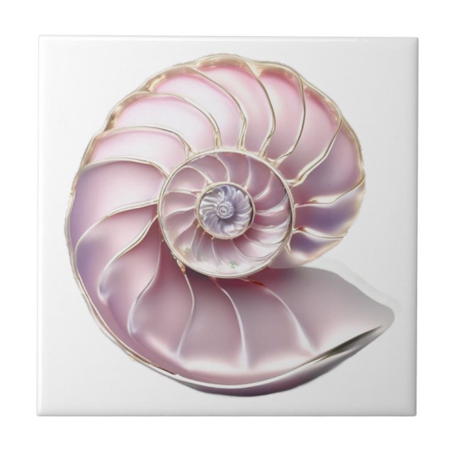 Nautilus seashell pink 3D beach sea nautical Ceramic Tile (Front)