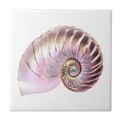 Nautilus seashell pink gold 3D beach nautical Ceramic Tile