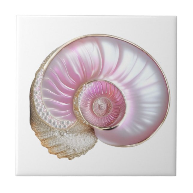Nautilus seashell pink pearl 3D beach sea  Ceramic Tile (Front)