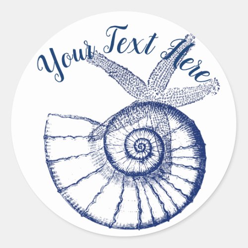 Nautilus Seashell  Starfish Marine Life Custom Classic Round Sticker