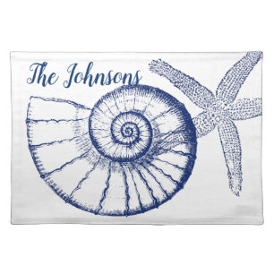 Nautilus Seashell & Starfish Marine Life Custom Cloth Placemat