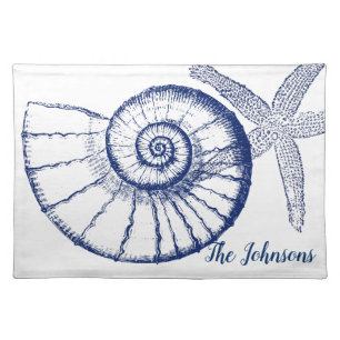 Nautilus Seashell & Starfish Marine Life Custom Cloth Placemat