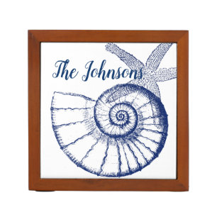 Nautilus Seashell & Starfish Marine Life Custom Desk Organizer